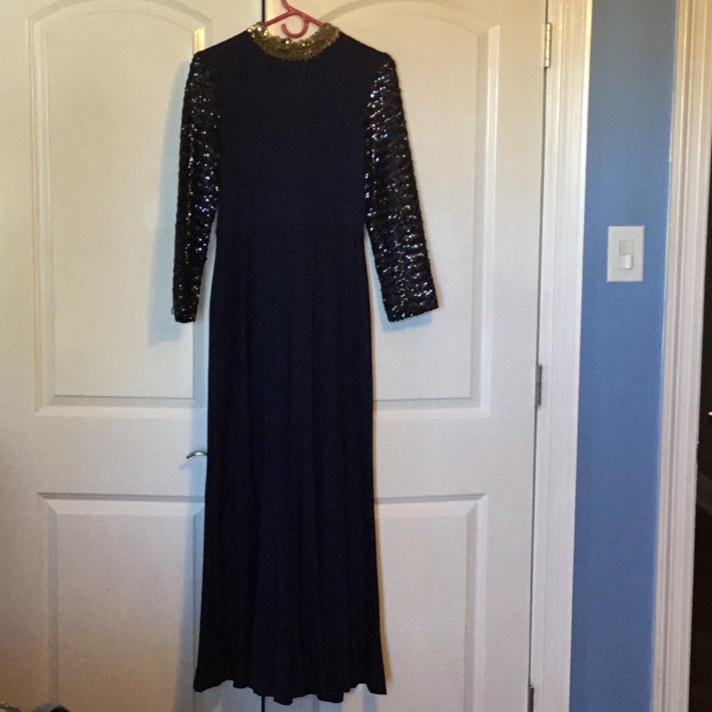 Vintage Elegant Navy Sequin Evening Dress